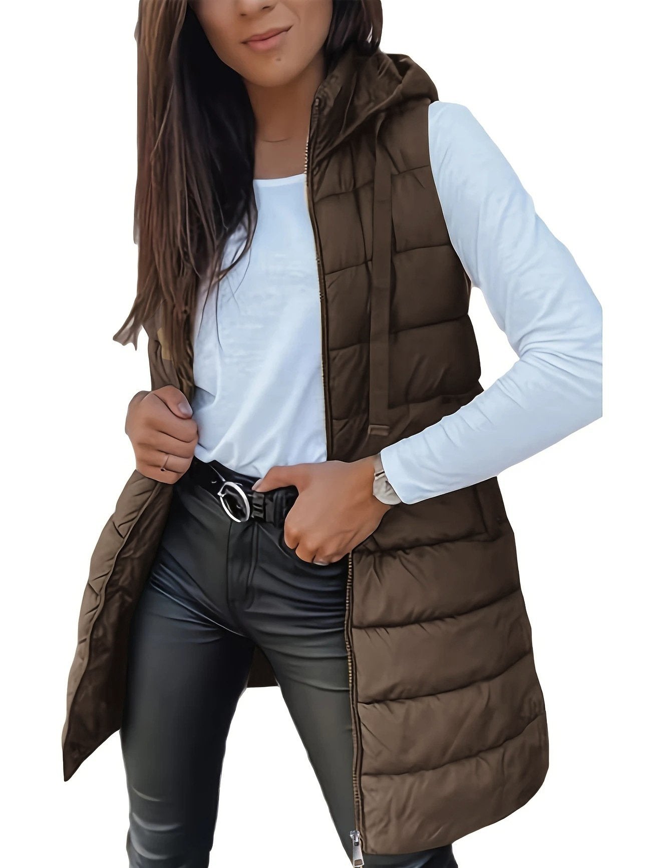 βοΈ Women Long Puffer Vest π | Solid Color | Sleeveless | Hooded | Winter Wear π