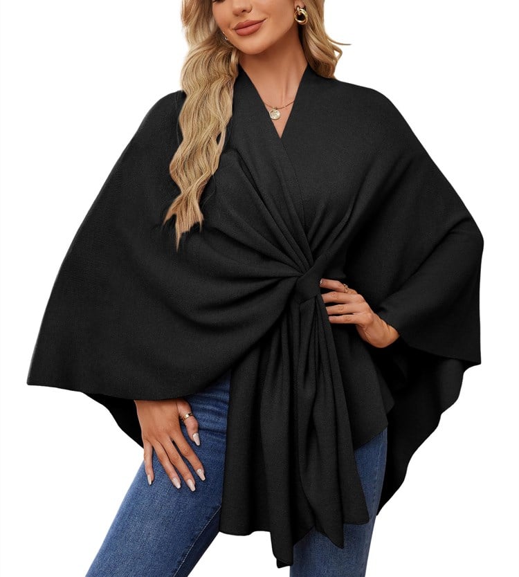 Elegant sjalomslagströja med öppen front och poncho