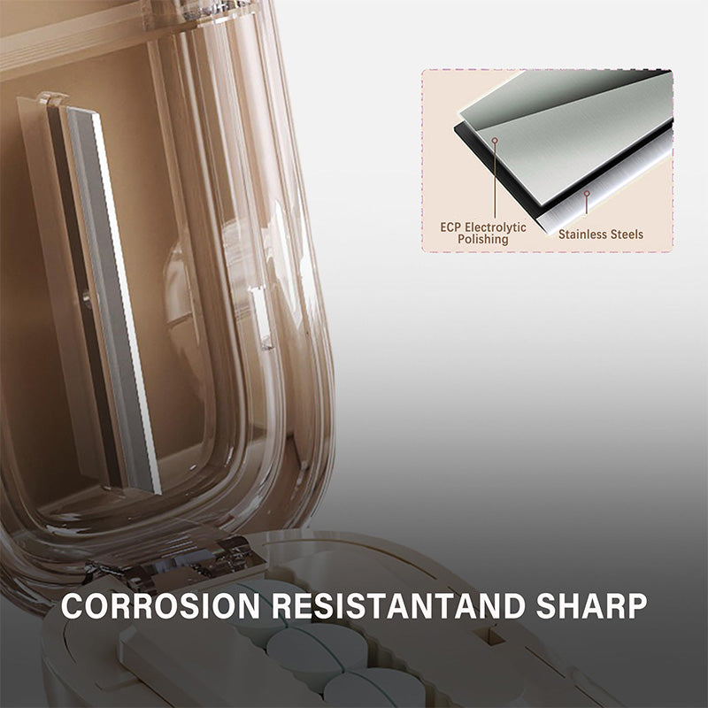 Bärbar pillerburk med skärare