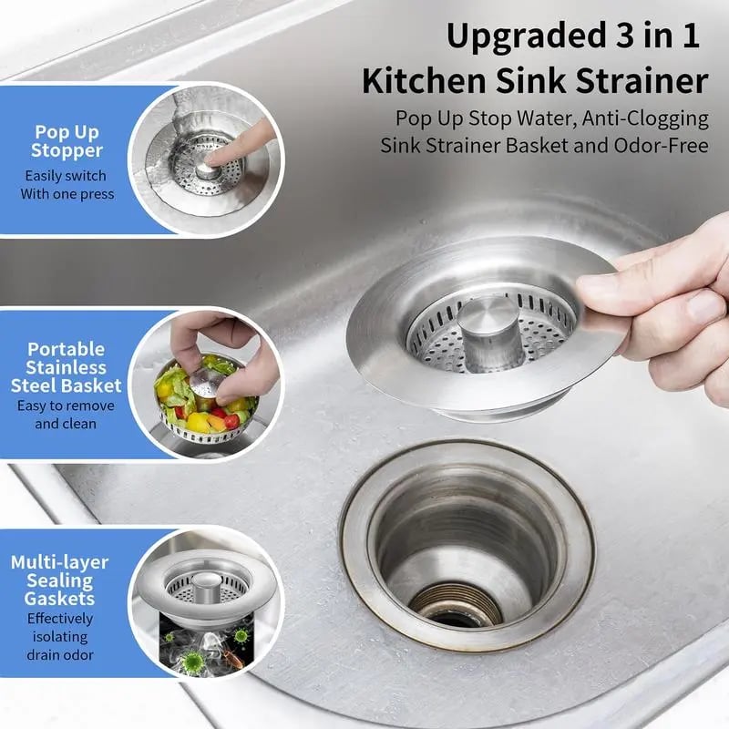 💧KÖP 3 FÅ 1 GRATIS💧SISTA DAGEN 60 % RABATT – Uppgraderat 3-i-1-avloppfilter för diskhoar