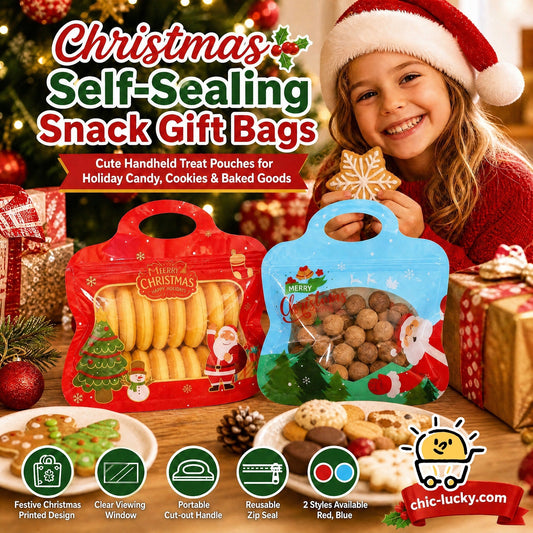 💖SISTA DAGEN REA 50% RABATT!!🎁Enkelt att fylla, enkelt att försegla🎄 Festliga självförslutande godispåsar – Tomte- & snögubbetryck | Återförslutningsbar, livsmedelssäker & perfekt för kakor, choklad & små gåvor 🎅⛄