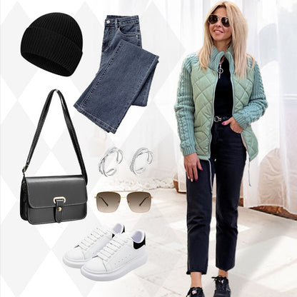 📣Höstspecial🍁Damers stickade patchwork-pufferjacka✨3% rabattkod: NOR3