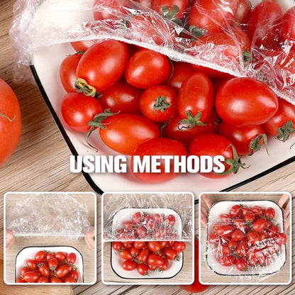 📢📢【Begränsat erbjudande – Köp 1 få 1 gratis】🔥 100 st Engångs sträckfilm för skålar och tallrikar, elastiska behållarlock, alternativ till plastfolie för matrester, frukt, grönsaker och matförvaring i köket