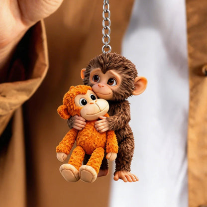 Monkey Hugging Monkey Acrylic Keychain -Gift For Family, Friends, Loved Ones--2D akrylmaterial