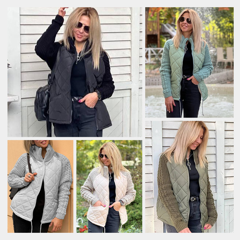 📣Höstspecial🍁Damers stickade patchwork-pufferjacka✨3% rabattkod: NOR3