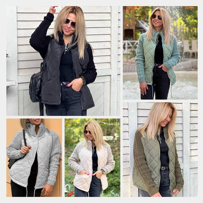 📣Höstspecial🍁Damers stickade patchwork-pufferjacka✨3% rabattkod: NOR3
