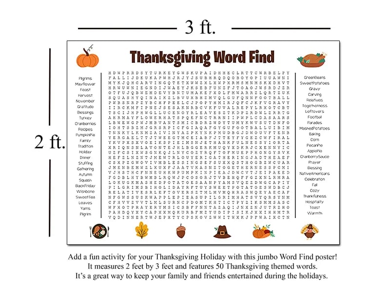 ⏰ Jättestor ordsöksaffisch för Thanksgiving och jul – Jättestor vägglek 90x60 cm! 🎉