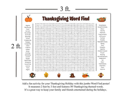 ⏰ Jättestor ordsöksaffisch för Thanksgiving och jul – Jättestor vägglek 90x60 cm! 🎉