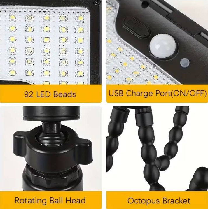 🌞 Solcellsdriven LED-remsa med bläckfiskformat fäste – Smart rörelsesensor, lämplig för utomhusbruk! 💡