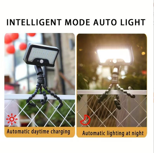 🌞 Solcellsdriven LED-remsa med bläckfiskformat fäste – Smart rörelsesensor, lämplig för utomhusbruk! 💡