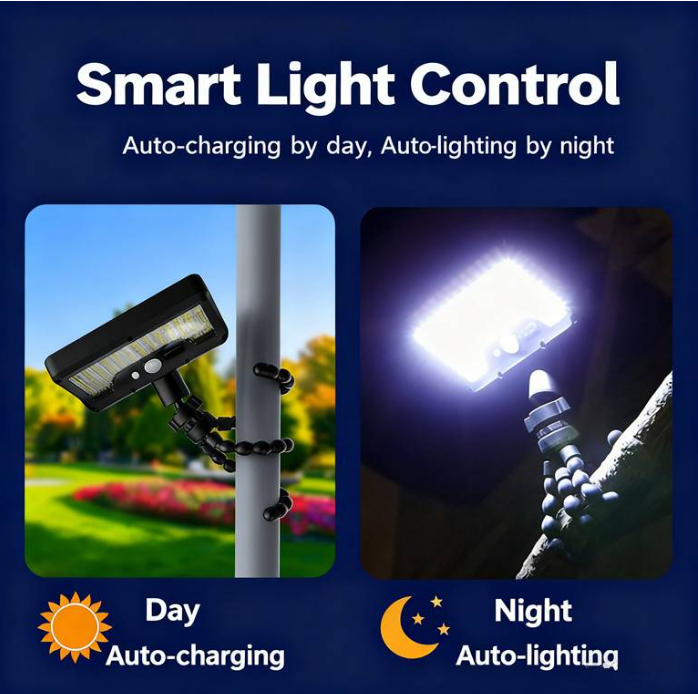🌞 Solcellsdriven LED-remsa med bläckfiskformat fäste – Smart rörelsesensor, lämplig för utomhusbruk! 💡