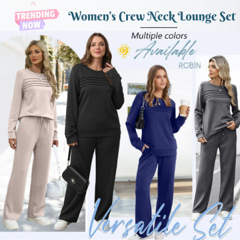 🔥SISTA DAGEN REA 60% RABATT🧡Damernas set med Crew Neck-topp och byxor med dragsko