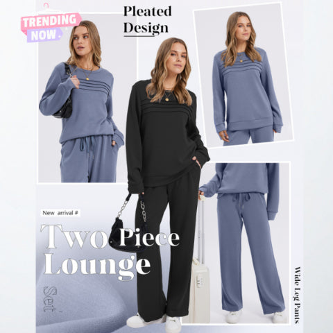 🔥SISTA DAGEN REA 60% RABATT🧡Damernas set med Crew Neck-topp och byxor med dragsko