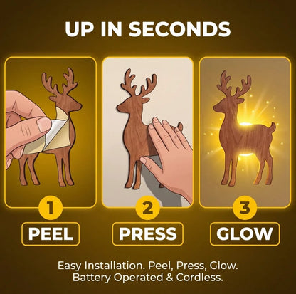 🎄 3D-upplyst trären för juldekoration (12-pack)🦌 Varm bakgrundsbelyst Peel & Stick-entréglöd ✨
