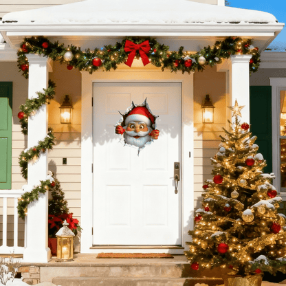 🎄3D-klistermärke med jultomten som tränger igenom väggen🎅