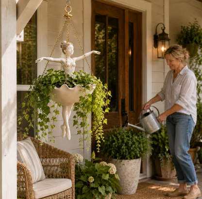 💃 Hängande blomkruka med balettdansörsmotiv – 🌿Elegant trädgårdsdekor för veranda och uteplats