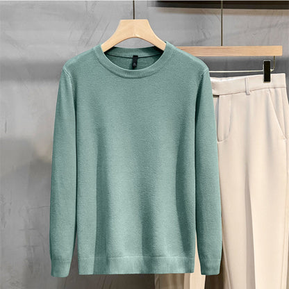 Enfärgad stickad bas-tröja med rund hals för herr