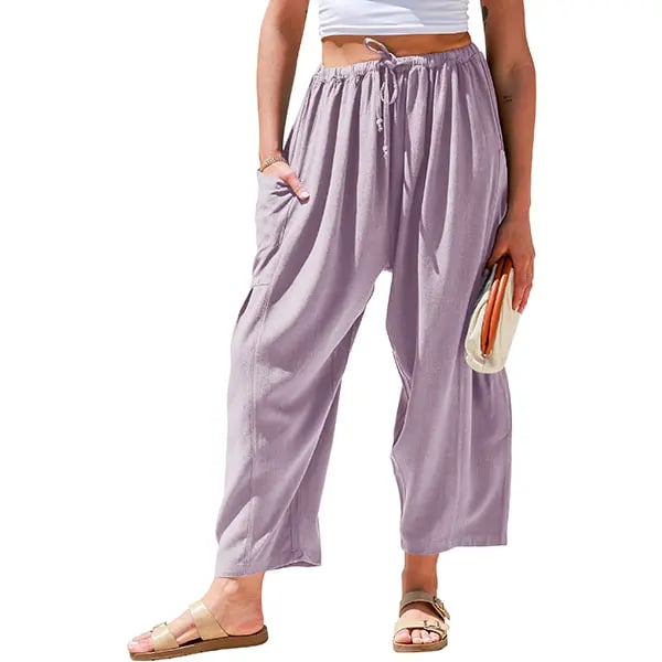 Womens Linen Wide Leg Pants Casual Loose Fit Beach Palazzo Harem Pants with Pockets Spring Summer Style