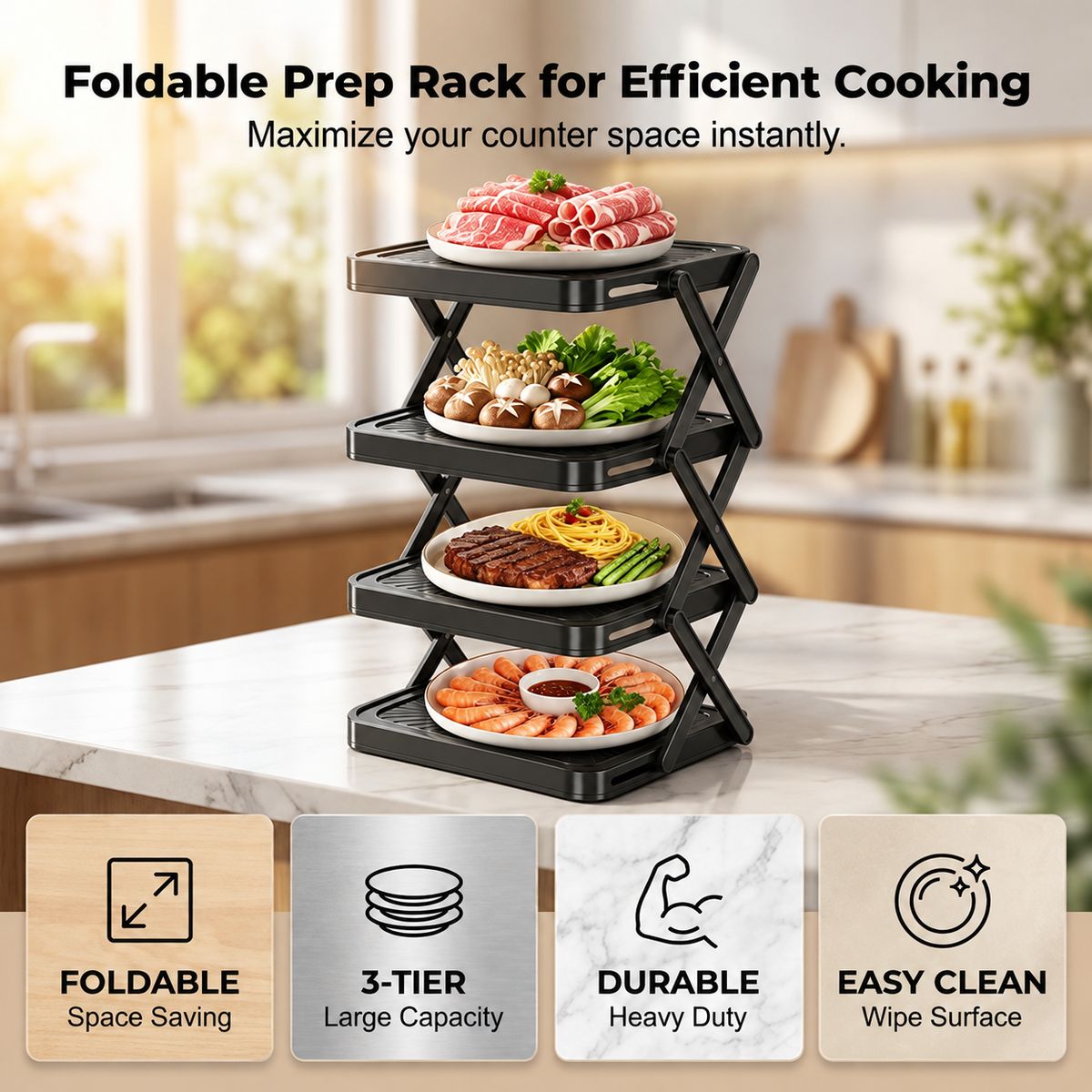 🍽️ 50 % RABATT JUST NU! 📦 Förvaringsställ för skålar med 4 hyllor – hopfällbart, stabilt och utnyttjar utrymmet i ditt kök maximalt✨Fri frakt✨