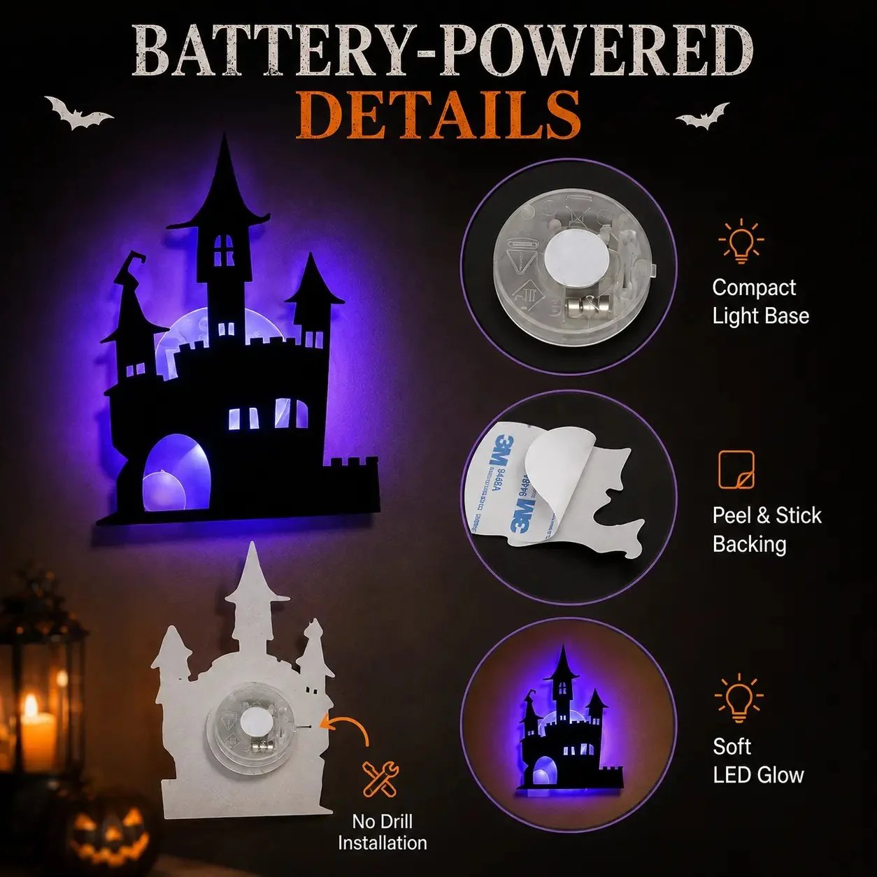 🔥SISTA DAGEN 49% RABATT | Hyresvänliga självhäftande Halloween LED-fönsterlampor, ingen borrning, inga rester, 8 kusliga silhuettdesigner