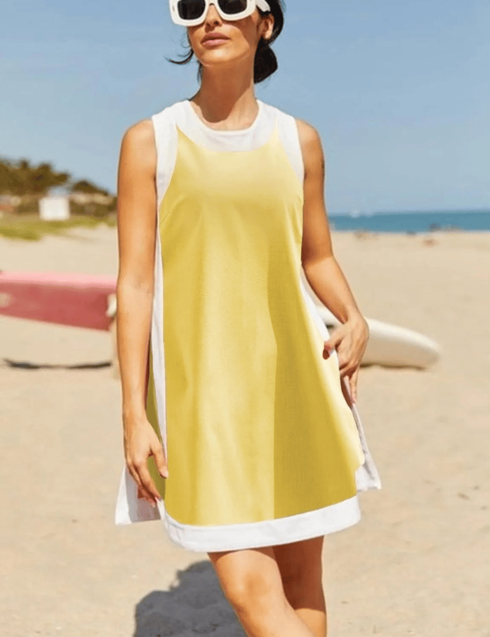 Women's 2-Piece Sets Color Block Crewneck Sleeveless Top + Skirt & Shorts w/ Pockets 🔥