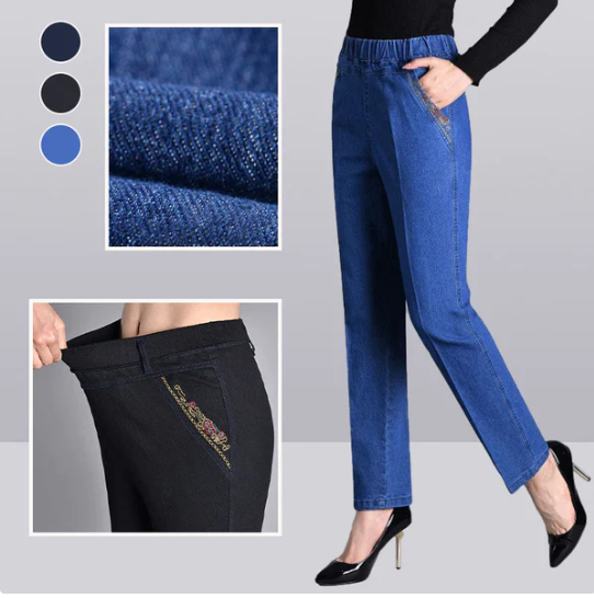 Kvinnors sidfick med full elastisk midja jeans