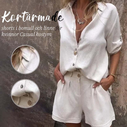 kortärmad shorts i bomull och linne för kvinnor Casual kostym🌬️