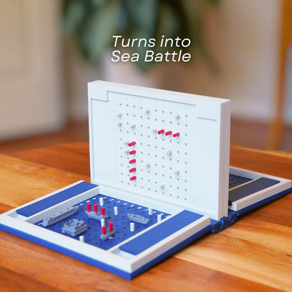 📚Travel Book Board Games: Four in a Row & Sea Battle – Dual Portable Fun in One Concept