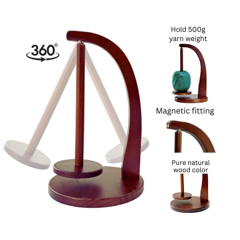 Wooden Yarn Winder with Magnetic Attachment Stable Base for Knitting & Crochet Projects