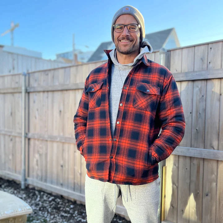 Flanellskjortjacka för män Långärmad quiltad fodrad rutig kappa Button down tjocka ytterkläder för vintern