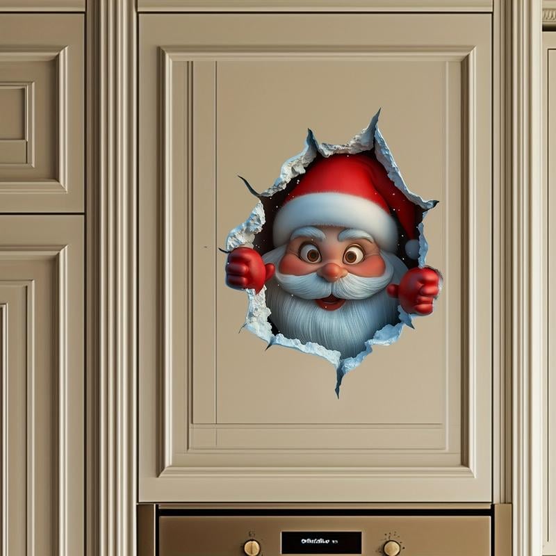 🎄3D-klistermärke med jultomten som tränger igenom väggen🎅