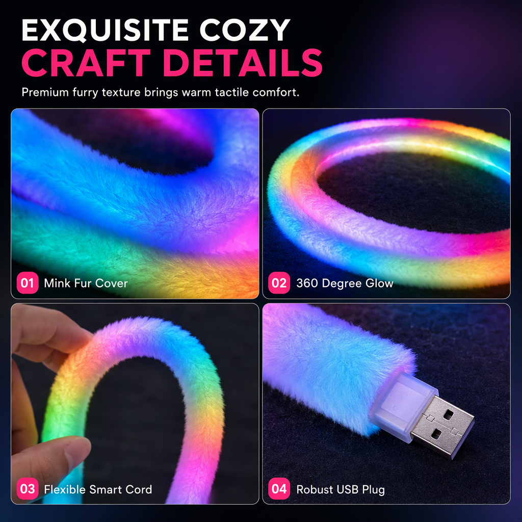 ⏳SISTA DAGEN REA ENDAST ￡9.99!!✨🌟 Neonljusremsa i fuskpäls – 360° allsidigt sken ✨