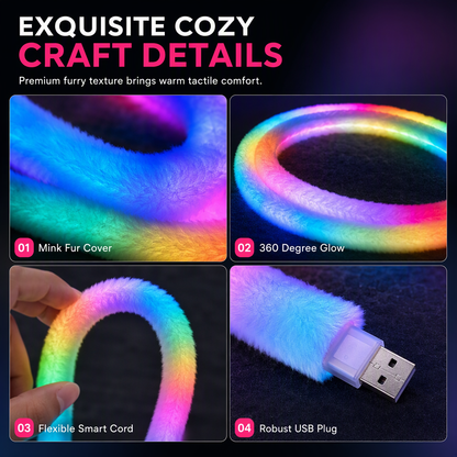 ⏳SISTA DAGEN REA ENDAST ￡9.99!!✨🌟 Neonljusremsa i fuskpäls – 360° allsidigt sken ✨