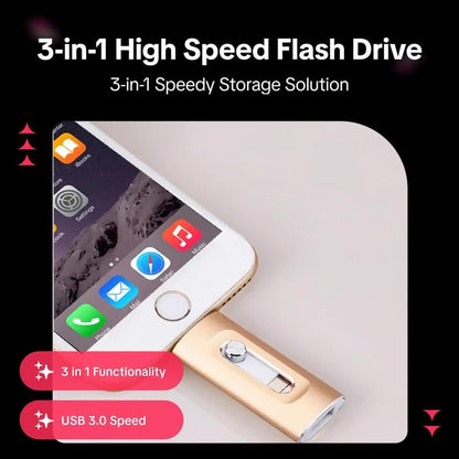 ⚡3-i-1-minne, bärbart höghastighets-USB 3.0-minne, OTG-minne med gratis typ-C-adapter för Android-telefoner/PC och fler enheter