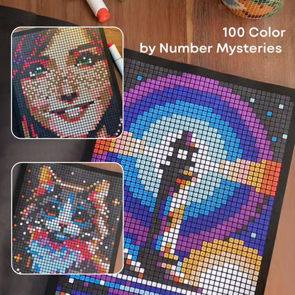 100 Color by Number Mysteries: A Coloring Book for Adults Relaxation and Wonder