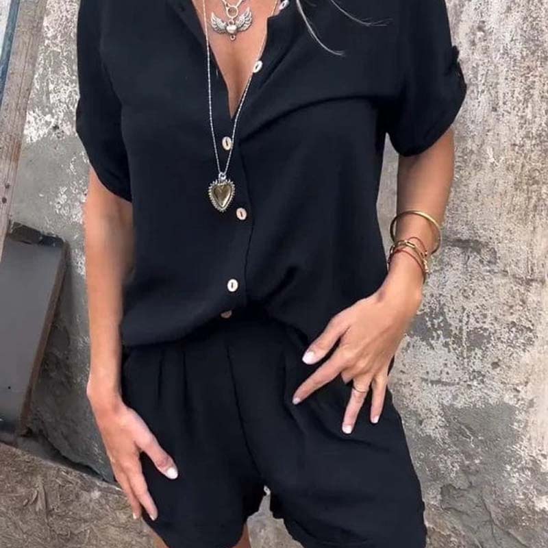 kortärmad shorts i bomull och linne för kvinnor Casual kostym🌬️