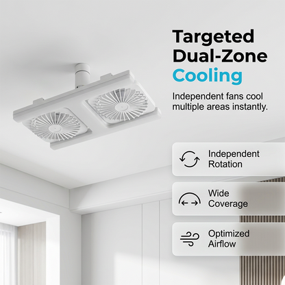📢📢Fri frakt⏰Takfläkt med dubbla huvuden och LED-ljus – Modern design med fjärrkontroll för vardagsrum och sovrum