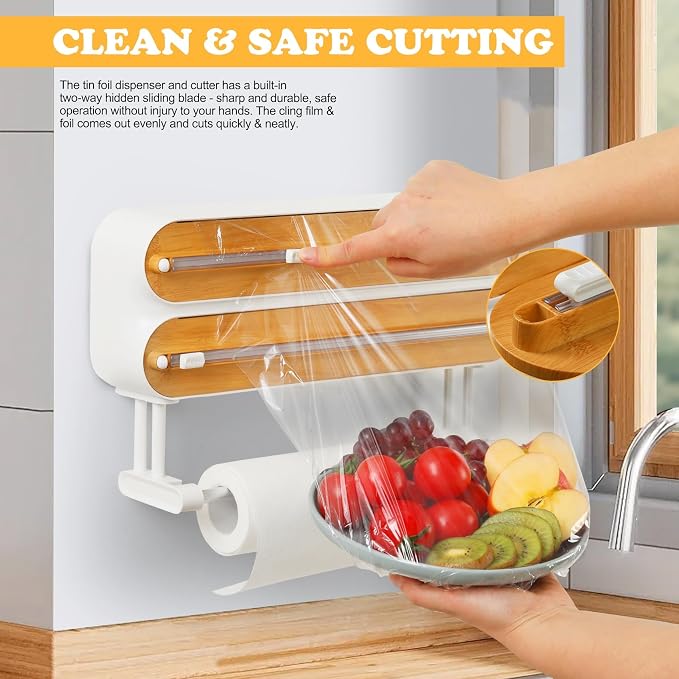 ✨3% rabattkod: NOR3✨Magnetic Cling Film Cutter – Kitchen Organizer for Foil and Cling Film; Wall-Mounted Holder Featuring Foil Cutting and Paper Towel Dispensing Functions