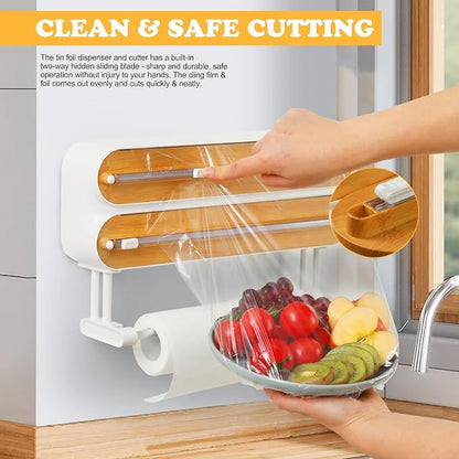 ✨3% rabattkod: NOR3✨Magnetic Cling Film Cutter – Kitchen Organizer for Foil and Cling Film; Wall-Mounted Holder Featuring Foil Cutting and Paper Towel Dispensing Functions