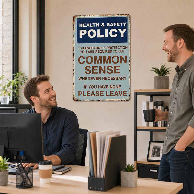 😂🤘Sarkastisk "Common Sense Policy" Vintage metallskylt