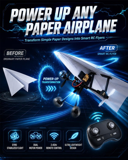 Up RC Pappersflygplansbyggsats med Gyro-stabilisator – DIY Elektriskt Fjärrstyrt Flygplan med Dubbla Propeller, Lätt Hopfällbar Flygande STEM-leksak