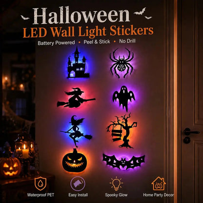🔥SISTA DAGEN 49% RABATT | Hyresvänliga självhäftande Halloween LED-fönsterlampor, ingen borrning, inga rester, 8 kusliga silhuettdesigner