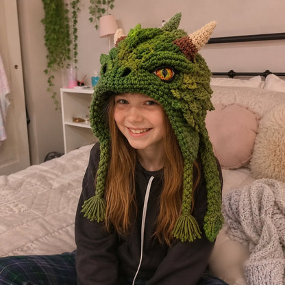 🐉✨ Gör-det-själv-virkningssats för fantasyhuva | Mjukt premiumgarn med steg-för-steg-instruktion | Bärbar karaktärshuva 🧶🎭✨3% rabattkod: NOR3