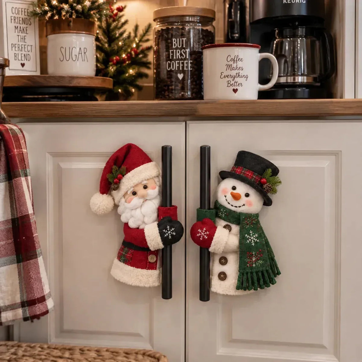 ☃️🎅Juliga handtagsomfamnare med jultomte och snögubbe
