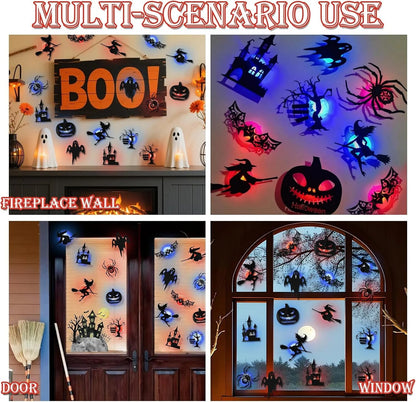 🔥SISTA DAGEN 49% RABATT | Hyresvänliga självhäftande Halloween LED-fönsterlampor, ingen borrning, inga rester, 8 kusliga silhuettdesigner
