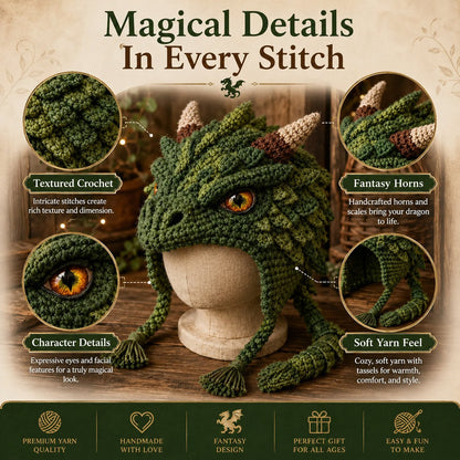 🐉✨ Gör-det-själv-virkningssats för fantasyhuva | Mjukt premiumgarn med steg-för-steg-instruktion | Bärbar karaktärshuva 🧶🎭✨3% rabattkod: NOR3