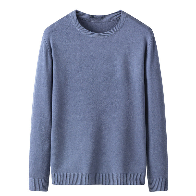 Enfärgad stickad bas-tröja med rund hals för herr