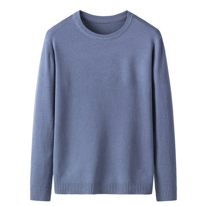 Enfärgad stickad bas-tröja med rund hals för herr