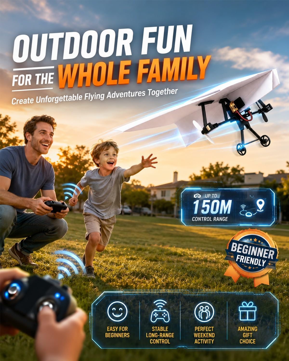 Up RC Pappersflygplansbyggsats med Gyro-stabilisator – DIY Elektriskt Fjärrstyrt Flygplan med Dubbla Propeller, Lätt Hopfällbar Flygande STEM-leksak