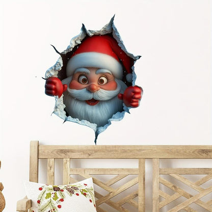 🎄3D-klistermärke med jultomten som tränger igenom väggen🎅
